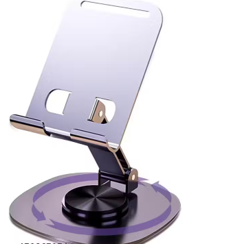 Kustar 360°Rotating Phone Holder for Desk, Portable & Foldable Cell Phone Stand for Office & Kitchen, Adjustable Tablet Stand for All Mobile Phones, All Device Model, iPad, Nintendo Switch (Metal Silver)