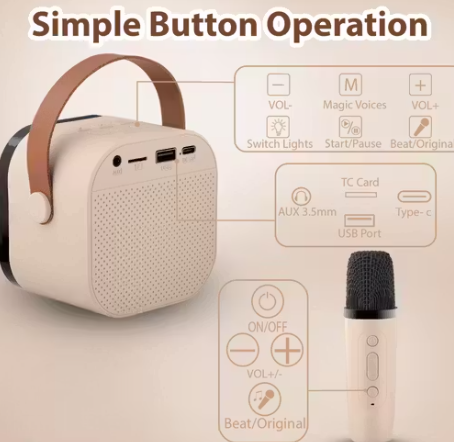 Newly Launched Fusion Tunes 5W Mini Bluetooth Speaker, Wireless Karaoke Mic, 4Hrs Playtime, Dim Night RGB Lights, 5 Voice Effects, Multi-Play Modes BT4.1/TF Card & Type-C Charging