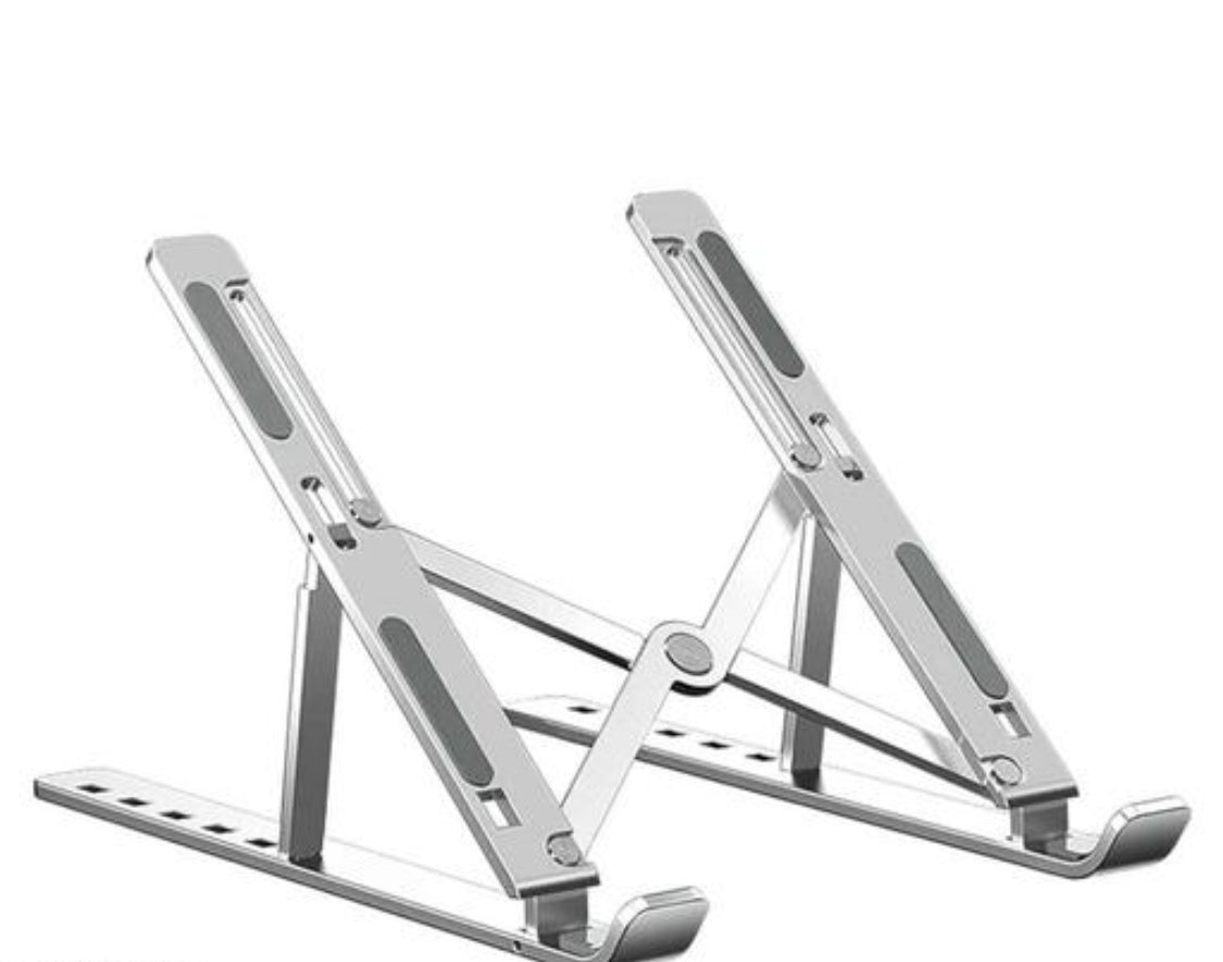 Universal Laptop Stand, Fold-Up, Adjustable, Ventilated, Portable Laptop Holder for Desk, Aluminum Foldable Laptop Ergonomic Compatibility with up to 15.6-inch Laptop, All Mac, Tab, and Mobile (Silver)
