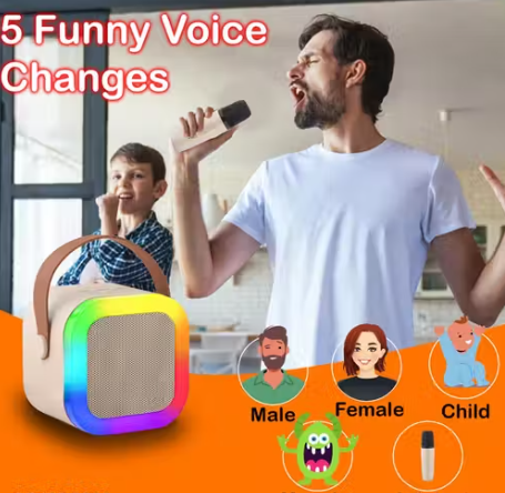 Newly Launched Fusion Tunes 5W Mini Bluetooth Speaker, Wireless Karaoke Mic, 4Hrs Playtime, Dim Night RGB Lights, 5 Voice Effects, Multi-Play Modes BT4.1/TF Card & Type-C Charging