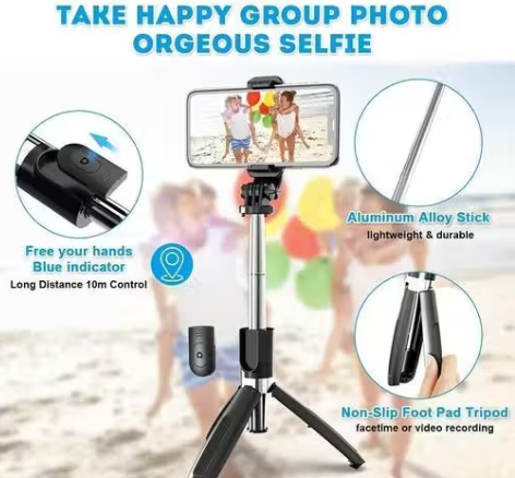 70cm Extendable 3 in 1 Selfie Stick Tripod with Bluetooth Remote Included and Rotatable