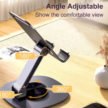 Kustar 360°Rotating Phone Holder for Desk, Portable & Foldable Cell Phone Stand for Office & Kitchen, Adjustable Tablet Stand for All Mobile Phones, All Device Model, iPad, Nintendo Switch (Metal Silver)