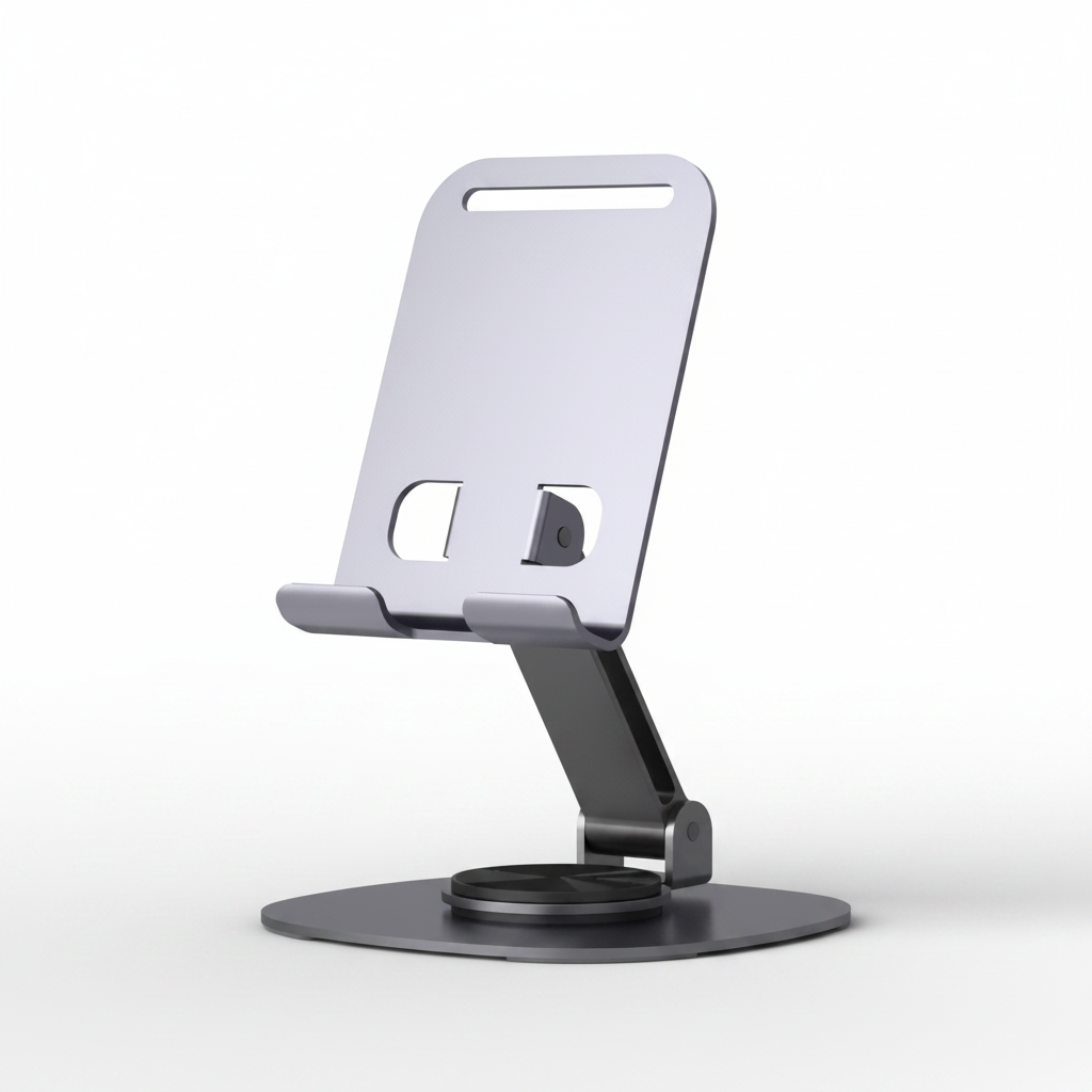 Kustar 360°Rotating Phone Holder for Desk, Portable & Foldable Cell Phone Stand for Office & Kitchen, Adjustable Tablet Stand for All Mobile Phones, All Device Model, iPad, Nintendo Switch (Metal Silver)