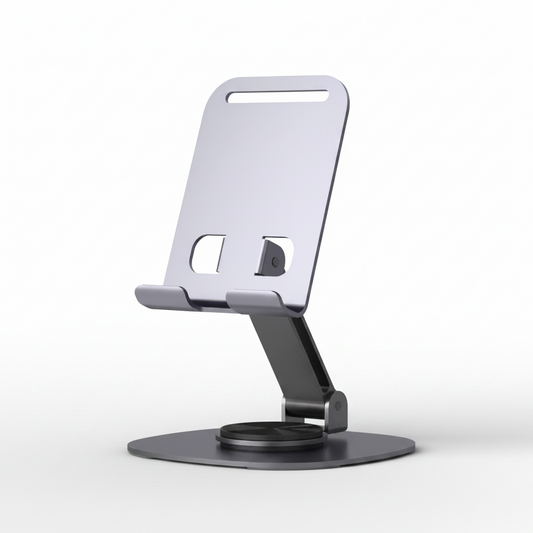 Kustar 360°Rotating Phone Holder for Desk, Portable & Foldable Cell Phone Stand for Office & Kitchen, Adjustable Tablet Stand for All Mobile Phones, All Device Model, iPad, Nintendo Switch (Metal Silver)