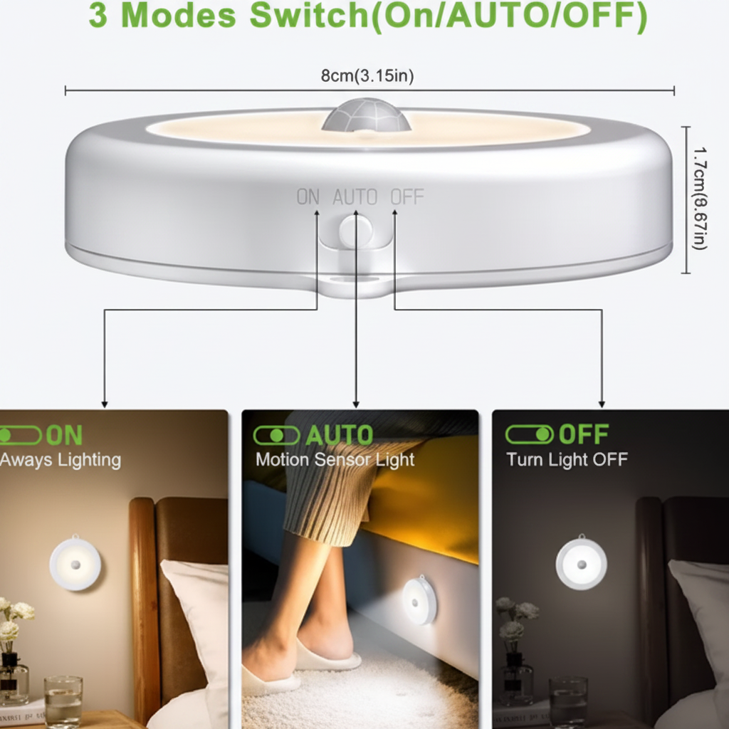 Motion Sensor Light, USB Charging LED Nightlight, Wireless Sensor Wall Light for Hallway, Wardrobe, Basement, Cupboard, Garage Bedroom, Toilet, Car (Motion Sensor Pack of 3 Cool White)