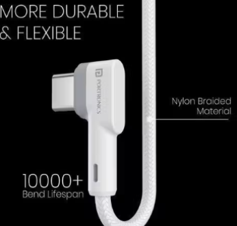 Portronics Konnect L POR-1403 Fast Charging 3A Type-C Cable 1.2 Meter with Charge & Sync Function for All Type-C Devices (White)
