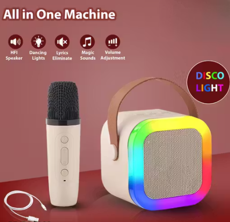 Newly Launched Fusion Tunes 5W Mini Bluetooth Speaker, Wireless Karaoke Mic, 4Hrs Playtime, Dim Night RGB Lights, 5 Voice Effects, Multi-Play Modes BT4.1/TF Card & Type-C Charging
